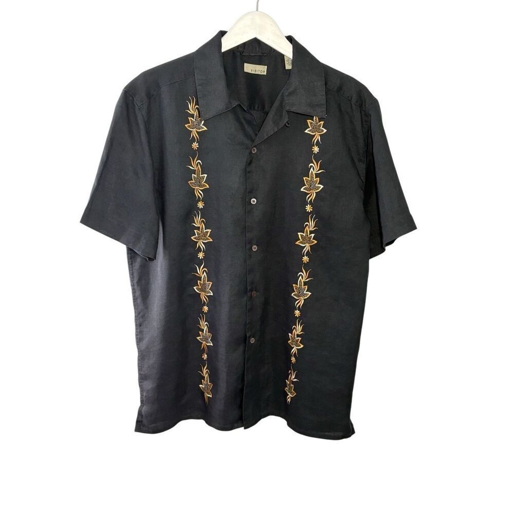 Visitor 100% linen black Hawaiian shirt - M